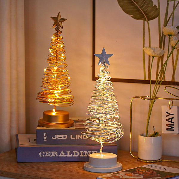 LED Christmas Tree Spiral Light Table Ornament Wrought Iron Xmas Tree